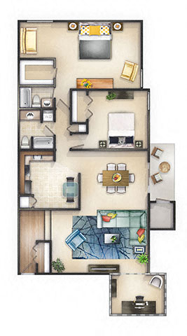 Floor plan for 2 beds, 2 baths, 1200 sqft